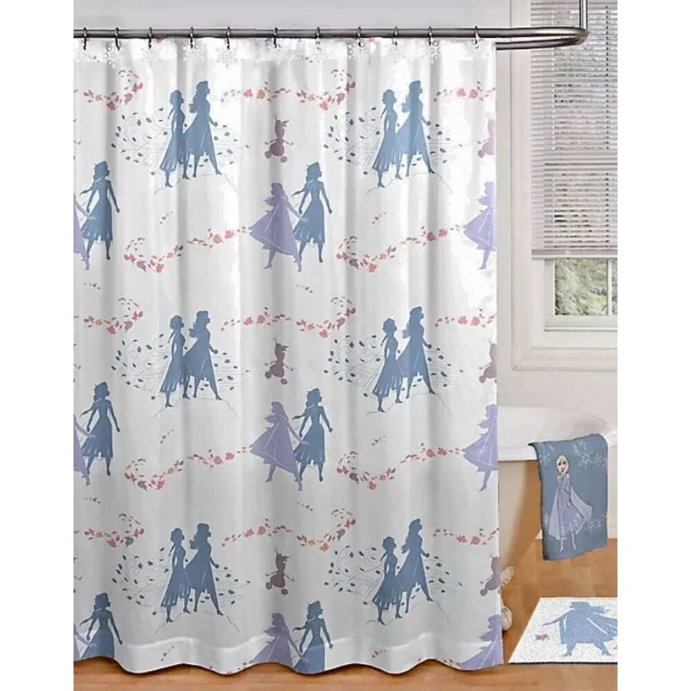 Disney Frozen Shower Curtain and Snowflake Hook Set Bathroom Girls Kids 70x72